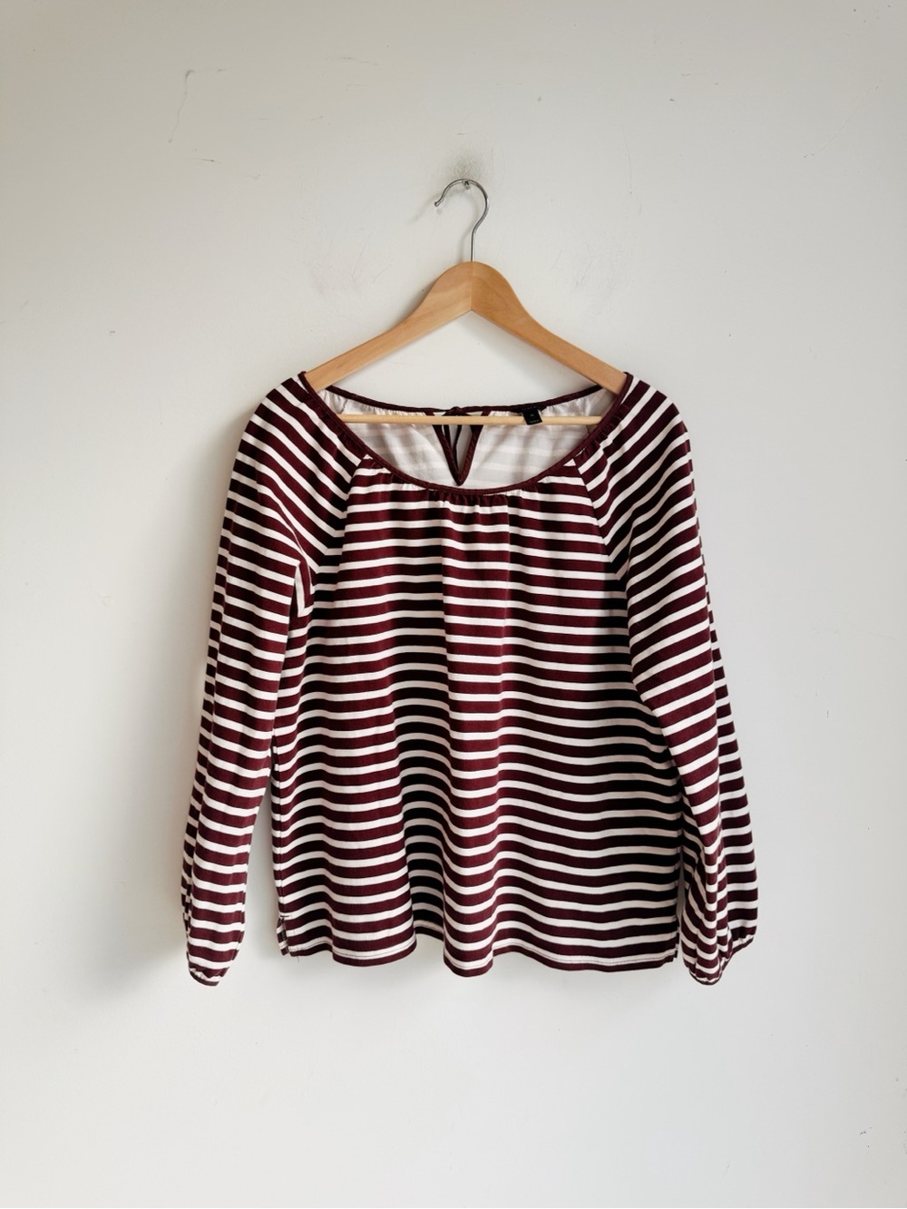 J.Crew Brown & Ivory Striped Cotton Peasant Top | XL | French Girl Fall Blouse - Picture 7 of 7